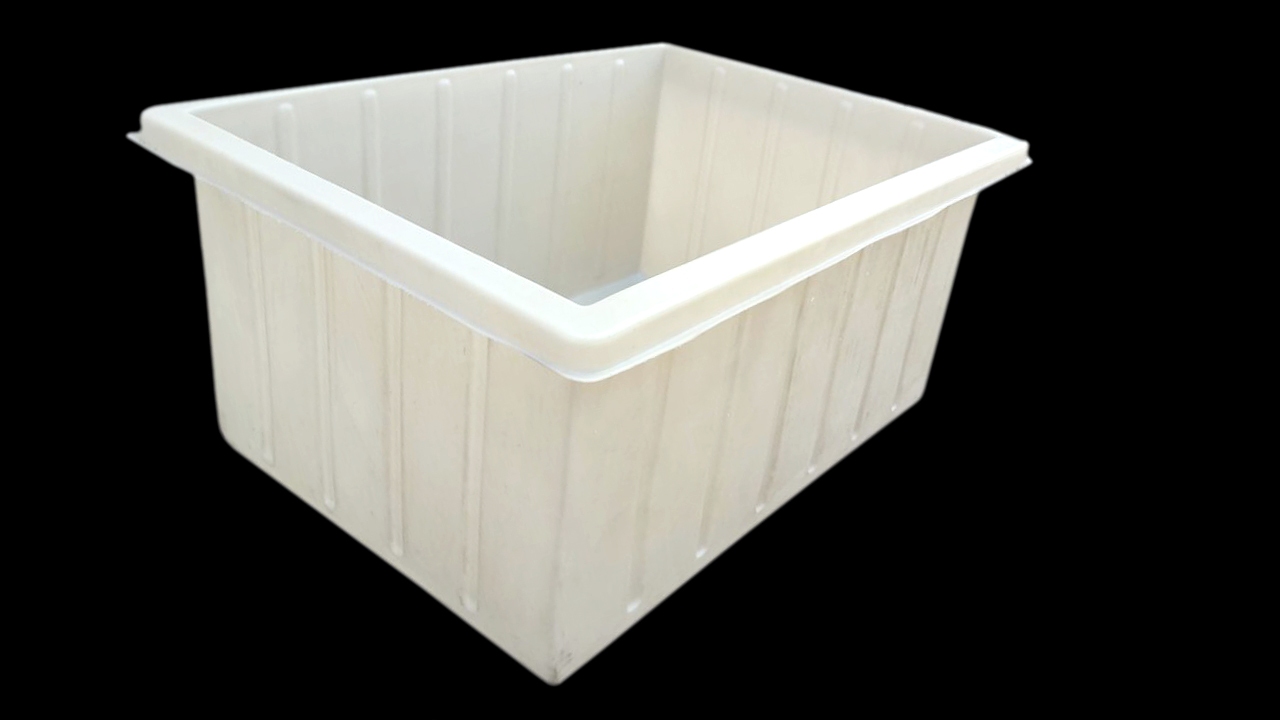White rotomoulded open storage tub with ribbed walls